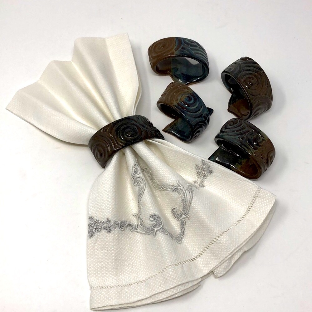 Pottery Napkin Rings - Swirl Design - Set of 5 - Picture 2 of 6